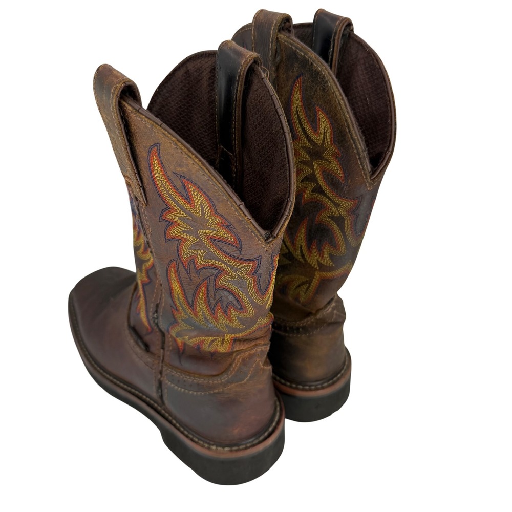 Justin Steel Toe Western Ranch Cowgirl Work Boots Brown Leather Womens 6B - Picture 11 of 13